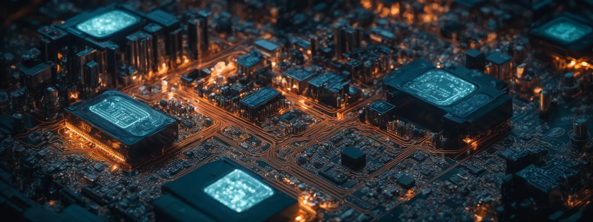 a glowing circuit board representing ai's integration into seo systems.