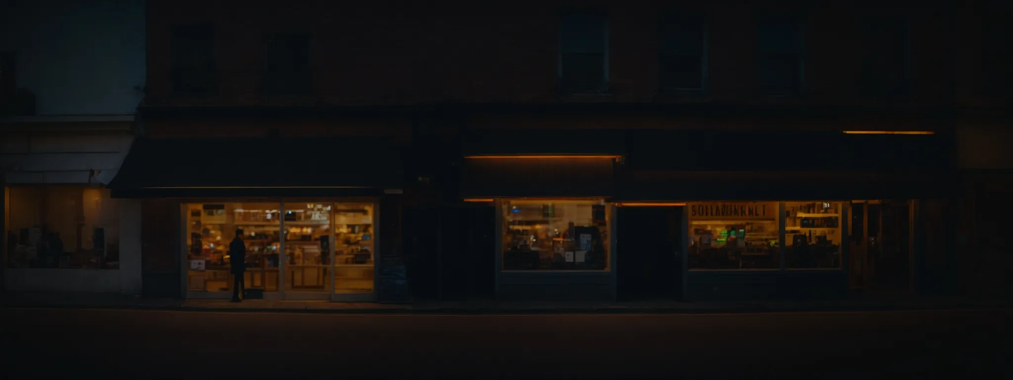 a storefront with a glowing 