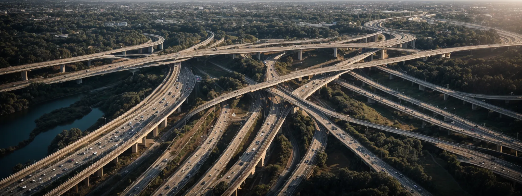 a broad aerial view of interconnected highways representing the interconnectedness of robust link profiles in seo strategies.