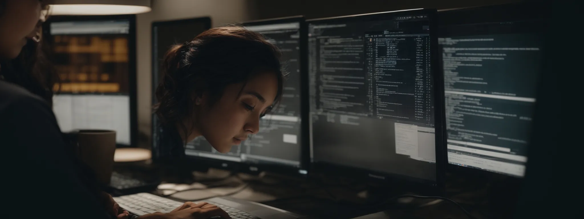 a web developer scrutinizes the backend of a website on her computer screen, optimizing the pagination code.