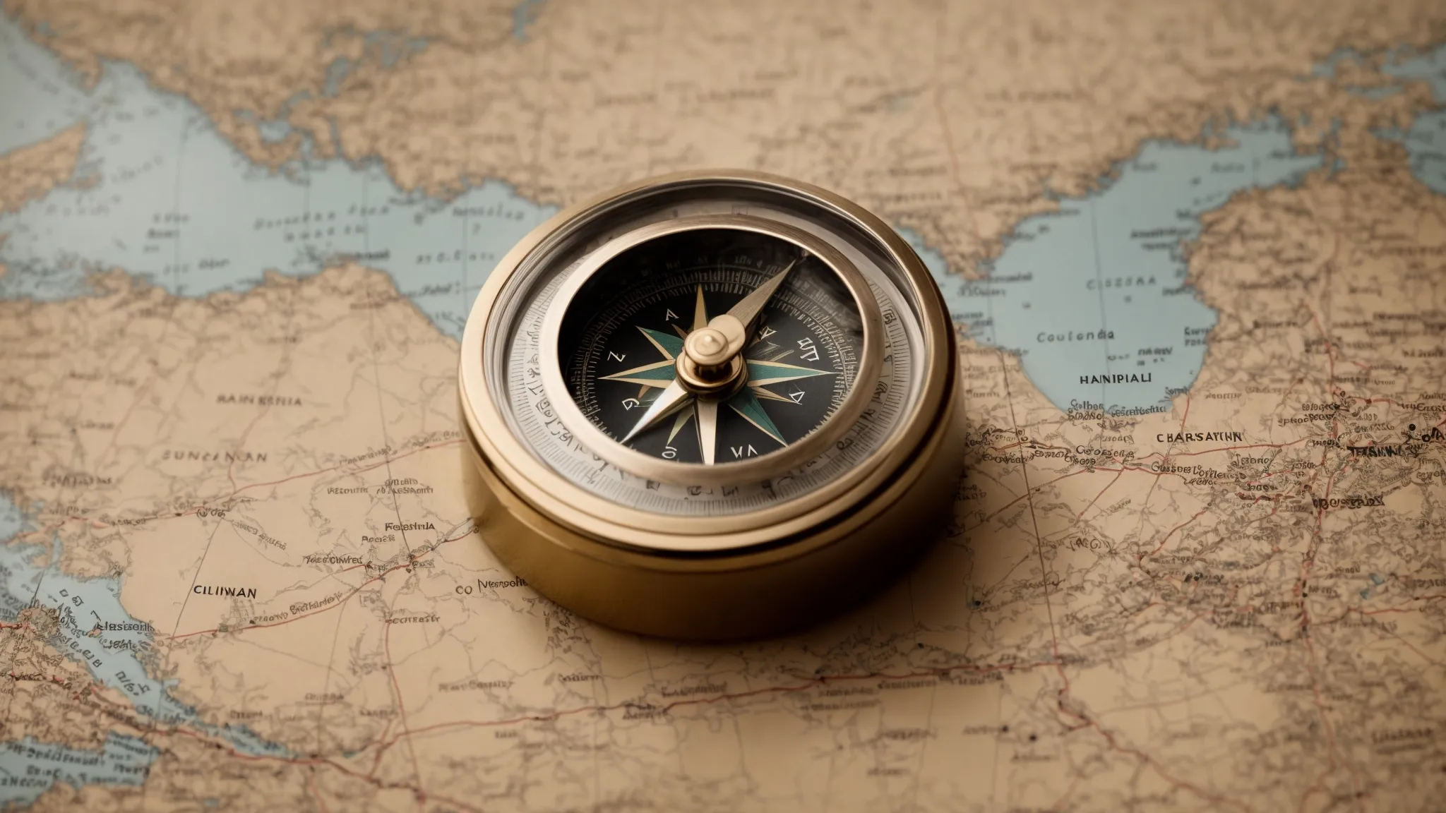 a close-up of a compass on a map, symbolizing precision navigation through local seo landscapes.