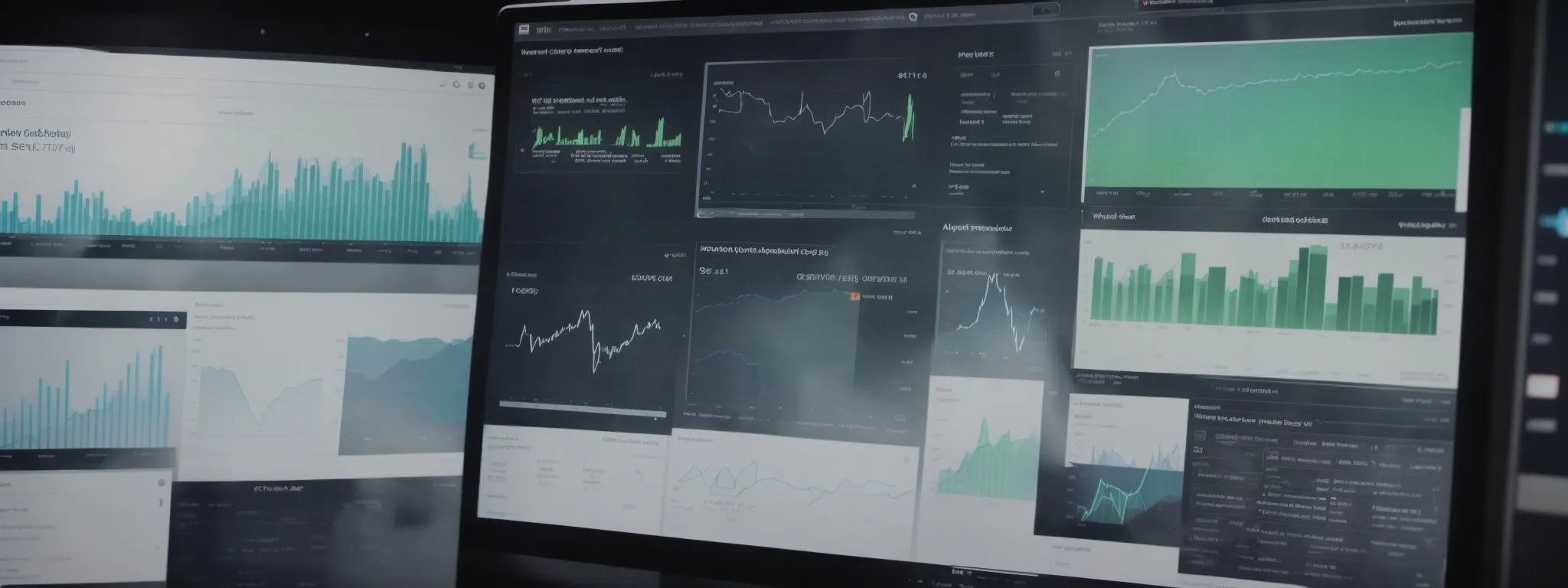 a computer screen displaying graphs of website analytics with an open report on seo performance.