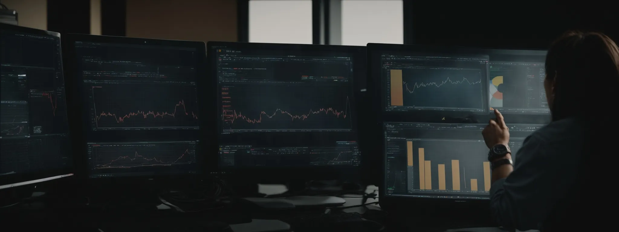 a person analyzing charts and graphs on a computer screen, indicating seo strategy planning.