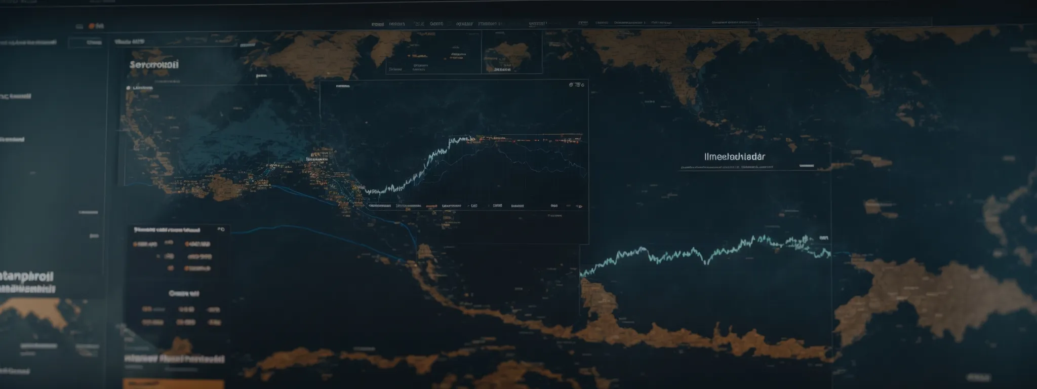 a computer screen displaying a website analytics dashboard with a world map highlighting global traffic.