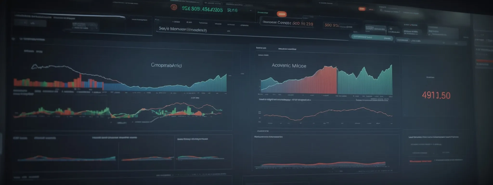 a computer screen displaying a complex analytics dashboard indicating website performance metrics related to seo.