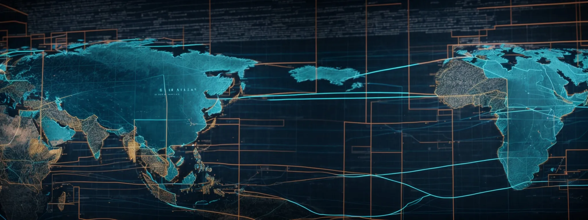 a digital world map glows on a computer screen, with lines connecting different continents, symbolizing the global reach and varying costs of seo services.