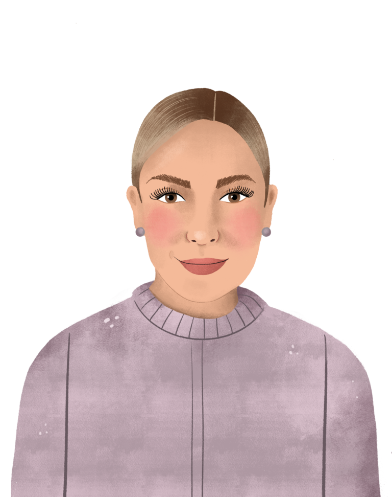Illustration of a person with light brown hair, wearing a lavender-colored sweater and stud earrings, set against a plain background. Featured in our 2023 