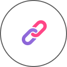 An icon of two interlocked chain links, one pink and one purple, inside a circular outline representing our link-building services.