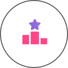 An icon showing a podium with three steps and a purple star on top of the middle step, symbolizing the pinnacle of success in PPC services. The podium steps are colored in different shades of pink.